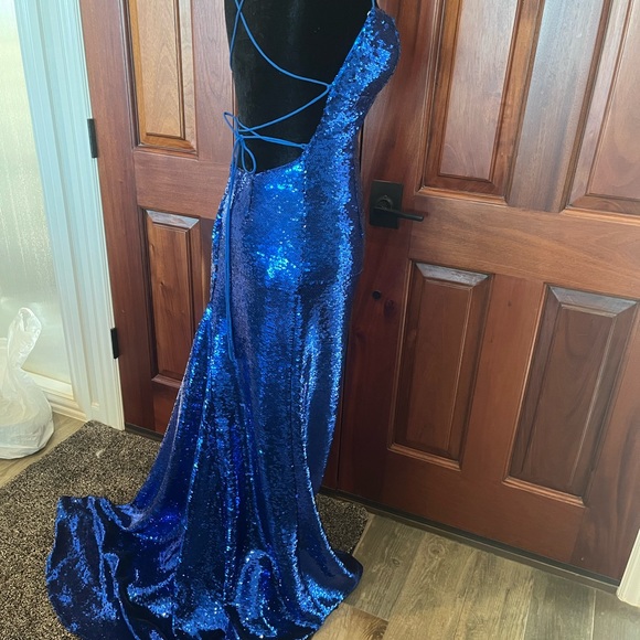 Sherri Hill Bright Blue Sequin Strappy Back Formal Dress Size 4 Prom Homecoming - Picture 11 of 15